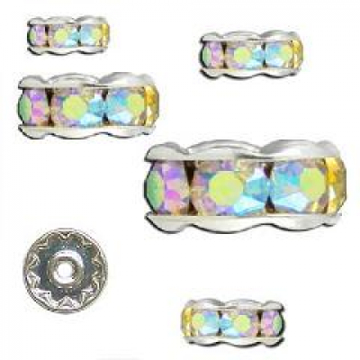 šatonové rondelky, 14 mm, 144 ks, krystal AB/střibrná galvanizace